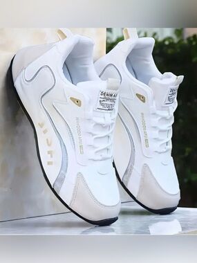 NWT Men's White Athletic Sneakers with Subtle Gold Trim